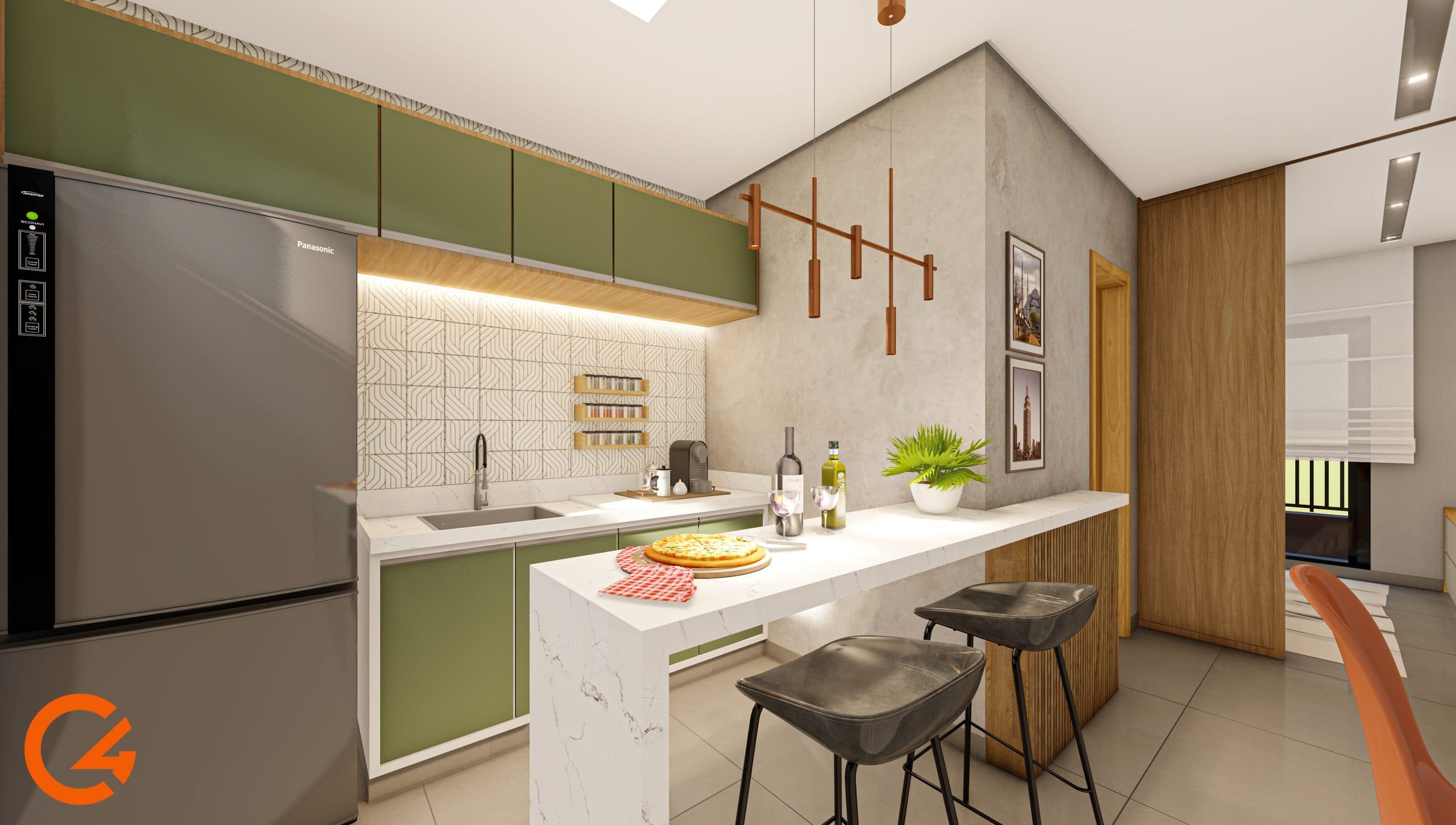 Cozinha com bancada americana
