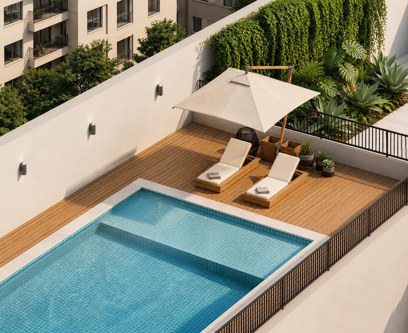 Piscina com deck vista de cima